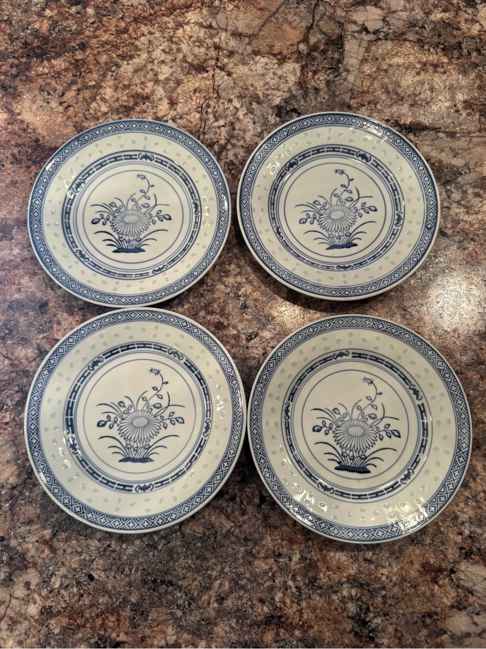 Vintage Tienshan Rice Flower porcelain salad plates
